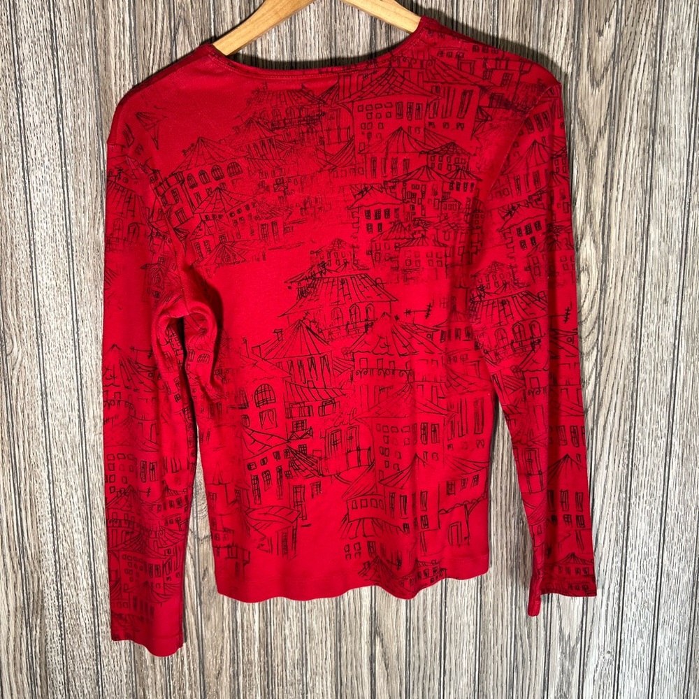Red Black y2k Asian Inspired Graphic Print Long Sleeve Top Blouse - Picture 3 of 4